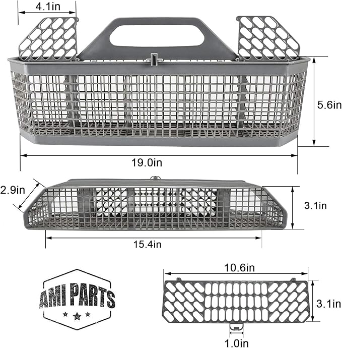 WD28X10128 Dishwasher Silverware Basket Gray By AMI PARTS Replacement (19.7"x3.8"x8.4") for GE Dishwasher, Replace WD28X10127, WD28X10131, WD28X10132 1-year warranty