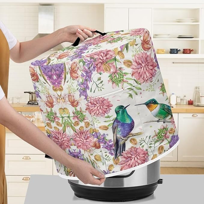 TODIYADDU Hummingbird Flower Electric Pressure Cooker Cover Round Protective Cover Bag with Pocket and Handle for Instant Pot or Rice Cooker Kitchen Small Appliance Dust Covers Nice Holiday Gifts