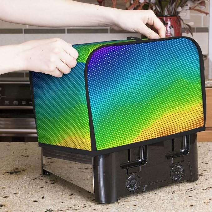Polyester 2 Slice Toaster Cover Rainbow Vibrant Neon Colors Circles Rounds Dots Radiant, Dust & Fingerprint Protection, Machine Washable Small Appliance Cover