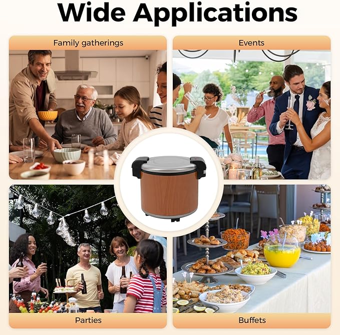 Commercial Rice Warmer, 110V 105W Large Stainless Steel Rice Cooker Warmer (Not a Cooker) 23L/ 6.08Gal Adjustable Temperature Warmers w/Non-Stick Inner Pot for Restaurants (Brown)