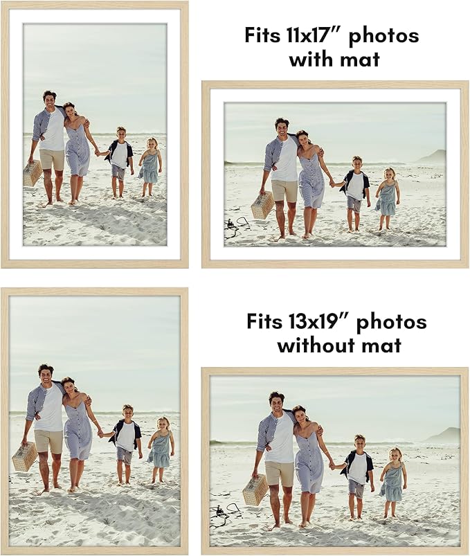 Americanflat 13x19 Picture Frame with Polished Plexiglass - Set of 5 - Use as 11x17 Frame with Mat or Display 13x19 Photo Without Mat - Galleria Collection - Picture Frames for Wall - Natural Oak