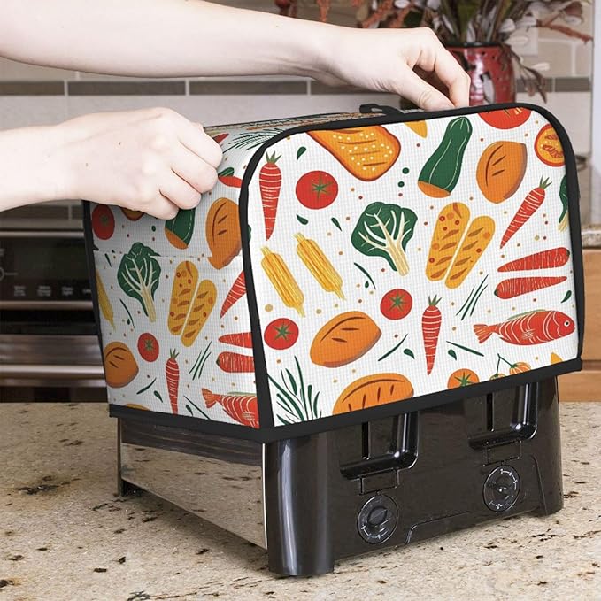 Toaster Cover 2 Slice Bread Vegetables Food Waterproof Appliance Cover with Hang Loop Bread Baker Toaster Cover for Kitchen