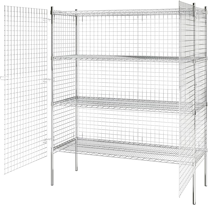 Commercial Grade NSF Listed Metal Wire Mesh Storage Chrome Security Cage Kit, 24" x 60" x 74", Perfect for Warehouse, Grocery Store, Restaurant, Dishroom