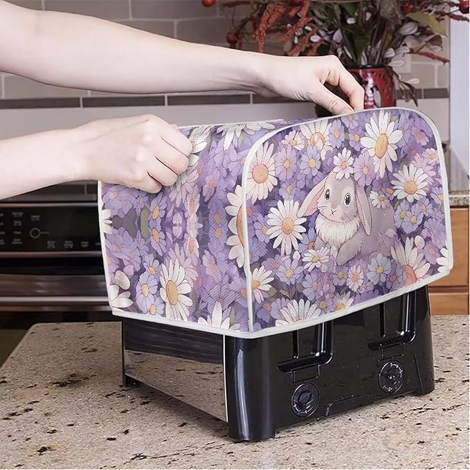 UNICEU 2 Slice Quilted Toasters Cover, Daisy Bunny Cute Print Dust-proof Toasters Cover Bread Maker Cover Kitchen Small Appliance Dust Cover