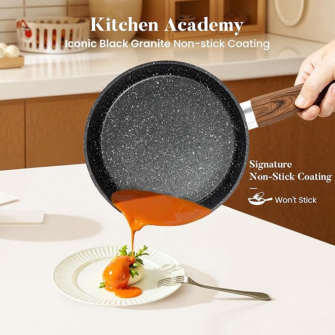 Kitchen Academy 17-Piece Induction Cookware Set, Nonstick Black Granite Pots and Pans