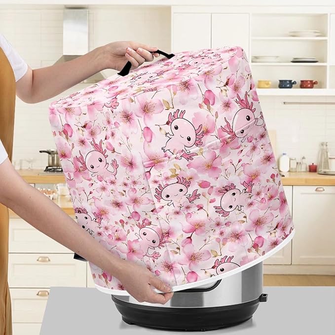 Axolotl Butterfly and Floral Print Kitchen Appliance Dust Cover with Pockets, Electric Pressure Cooker Cover Compatible with Crock Pot, Rice Cooker Cover, for 8 Qt Pot