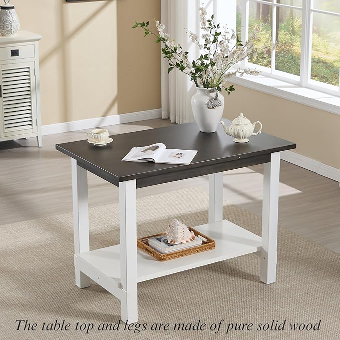 Solid Wood Counter Height Table, 47.5" Small Kitchen Table with Open Storage Space Rectangle Bar Table for Dining Room/Home Bar/Kitchen Island, Brown