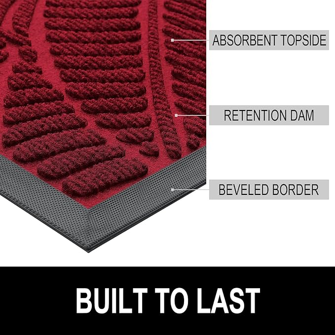 Colorxy Waterproof Doormat, Sturdy Natural Rubber Front Indoor Mat, Non Slip Low Profile Indoor Outdoor Door Mats, Stain and Fade Resistant Floor Mats, Easy Clean Patio Entry Mat, 71''x47'', Burgundy