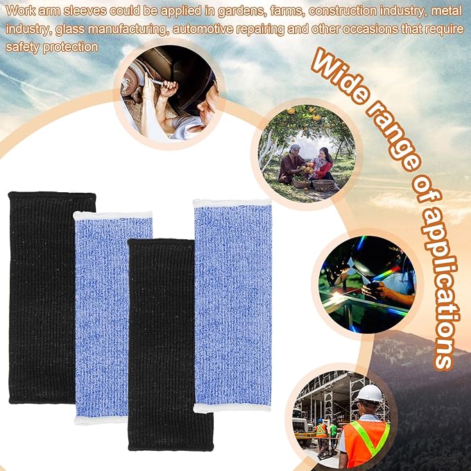 Neer 4 Pair Protective Arm Sleeves for Thin Skin Anti-Cut Burn Resistant Cover Forearm Sleeve for Cooking Construction(Black, Blue, 7.9 Inch)