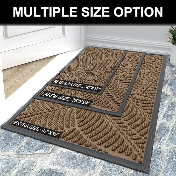 Colorxy Waterproof Doormat, Sturdy Natural Rubber Front Indoor Mat, Non Slip Low Profile Outdoor Door Mat, Stain and Fade Resistant Floor Mats, Easy Clean Patio Entry Mat, 30''x17'', Light Brown