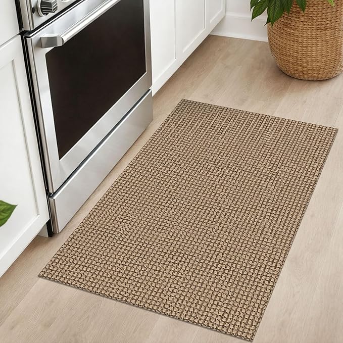 IOHOUZE Small Area Rug 2x3 Washable Woven Rugs for Entryway Non Slip Rubber Backed Kitchen Rugs Indoor Outdoor Doormat Throw Rug Floor Carpet for Entrance Front Door, Orange/Tan/Brown