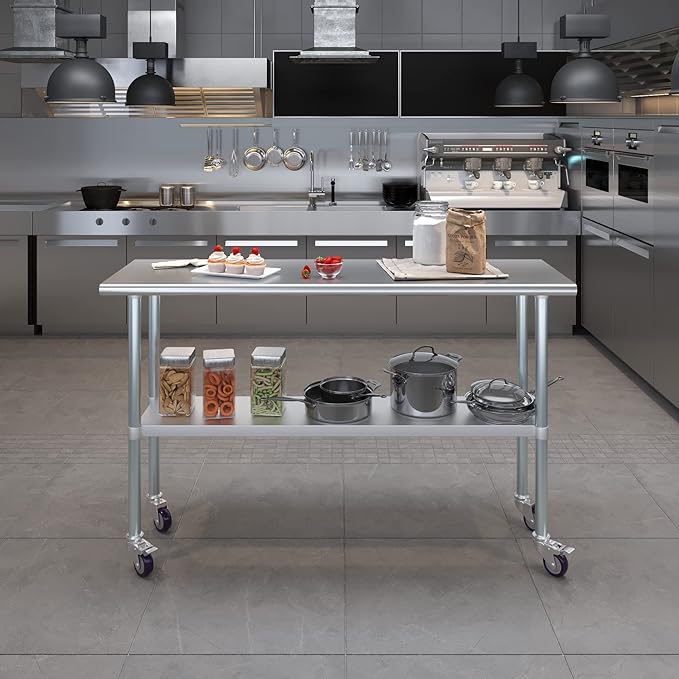 AmGood 60" Long x 18" Deep Stainless Steel Table with Casters