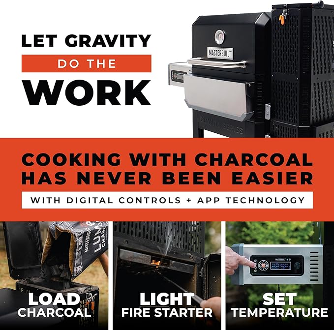 Masterbuilt® Gravity Series® 800 Digital Charcoal Grill, Griddle and Smoker with Digital Control, App Connectivity and 800 Cooking Square Inches in Black, Model MB20040221