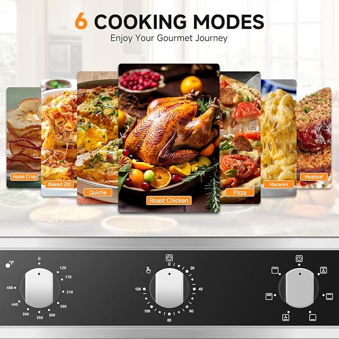 Wall Ovens 24 inch Electric, AMZCHEF 24 inch Wall Oven, 2200w Single Wall Oven with 6 Cooking Modes, 2.5 Cu.Ft. Electric Wall Oven, Convection Oven with Mechanical Knobs Control, Stainless Steel