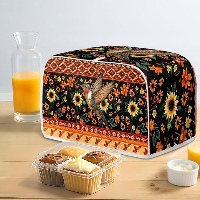 Aztec Hummingbird Sunflower Print 2 Slice Toaster Cover Fingerprint Protection Kitchen Accessories Decor Waterproof Bread Maker Cover