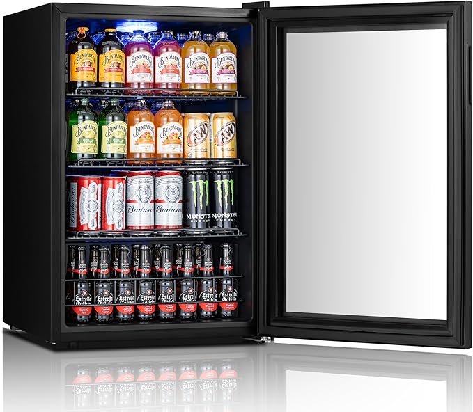 Yeego Beverage Refrigerator Cooler, 155 Cans Mini Fridge with Glass Door Beverage Fridge with Adjustable Shelves for Soda Beer or Wine, Beverage Cooler with Digital Temperature Control for Home Office