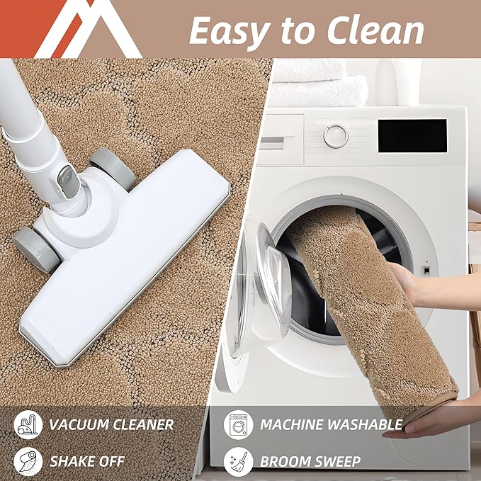 COSY HOMEER Soft Kitchen Rugs [2 PCS] for in Front of Sink Super Absorbent Kitchen Floor Mats and Mats 24x35 Inch/24X60 Non-Skid Kitchen Mat Standing Mat Washable,Polyester,Beige