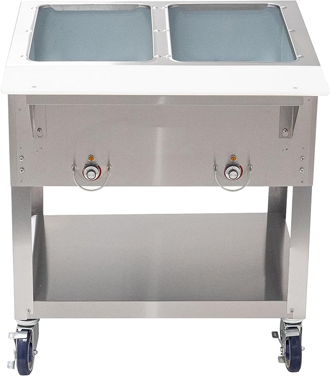 Kratos Commercial Mobile Electric Steam Table/Hot Food Table, 2 Wells, Stainless Steel, NSF 120V (28W-196)
