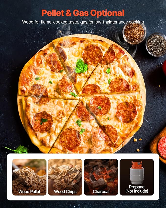 VEVOR Dual Fuel Pizza Oven Outdoor, 12 in Wood Fire & Propane Gas Pizza Ovens, Portable Pellet & Propane Pizza-Maker with Thermometer, Multi Fuel Pizza-Cook for Outside Patio Camping & Backyard