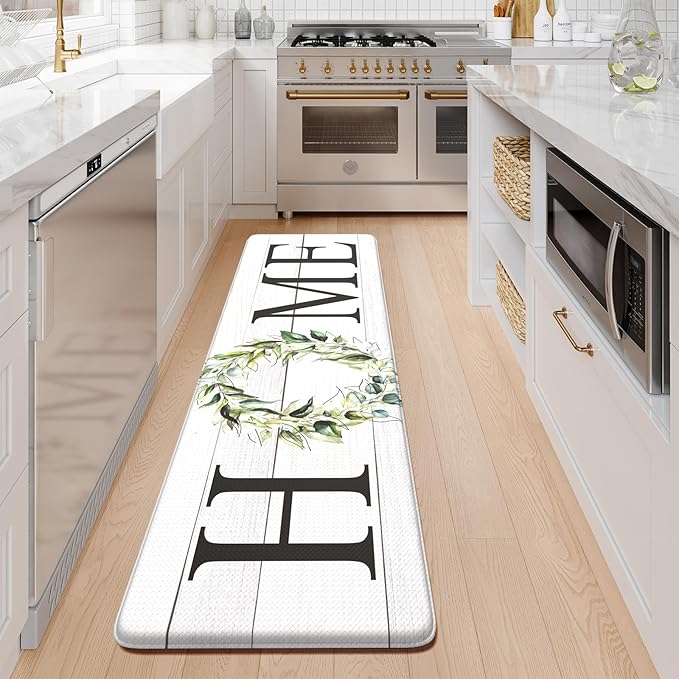 KIMODE Farmhouse Kitchen Runner Rug,17.3" x 59" Anti Fatigue Kitchen Mats for Floor Cushioned,Non-Skid Waterproof Comfort Thick Kitchen Floor Standing Mat for Front Sink,Laundry Room,Home