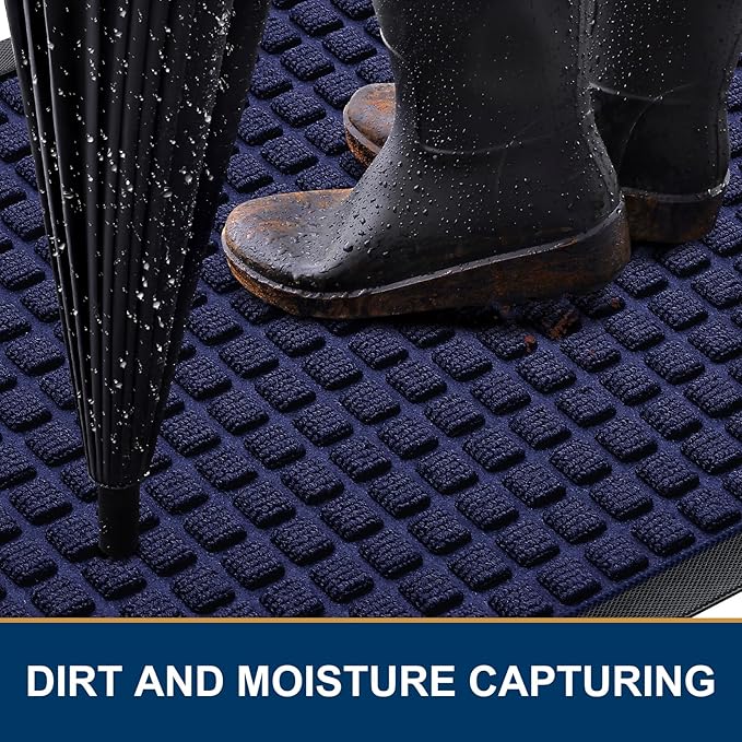Smiry Front Door Mat Outside Entrance, Heavy Duty Natural Rubber Doormat, Non Slip, Trap Dirt and Moisture, Easy Clean, Low Profile Welcome Floor Mats for Indoor Outdoor Entry, 59x23 Inch, Navy Blue
