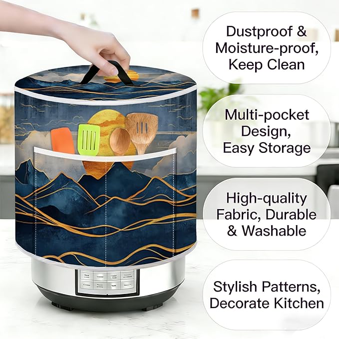 Rice Cooker Cover, Dust Cover for Kitchen Appliances with Handle and Storage Pocket, Easy to Clean Kitchen Decor Gift, Fits 3-6-8 Quart Instant Pot, Slow Cooker and Air Fryer