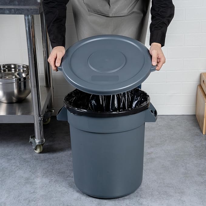 Restaurantware-LID ONLY: RW Clean Waste Container Lid, 1 Round Trash Can Cover - Waste Bin Sold Separately, For 10 Gallon Dustbin, Built-In Handle, Gray Plastic Garbage Can Cover, Heavy-Duty