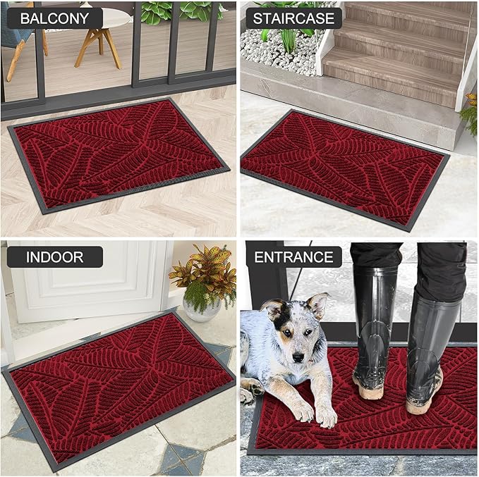 Colorxy Waterproof Doormat, Sturdy Natural Rubber Front Indoor Mat, Non Slip Low Profile Indoor Outdoor Door Mats, Stain and Fade Resistant Floor Mats, Easy Clean Patio Entry Mat, 47''x24'', Burgundy