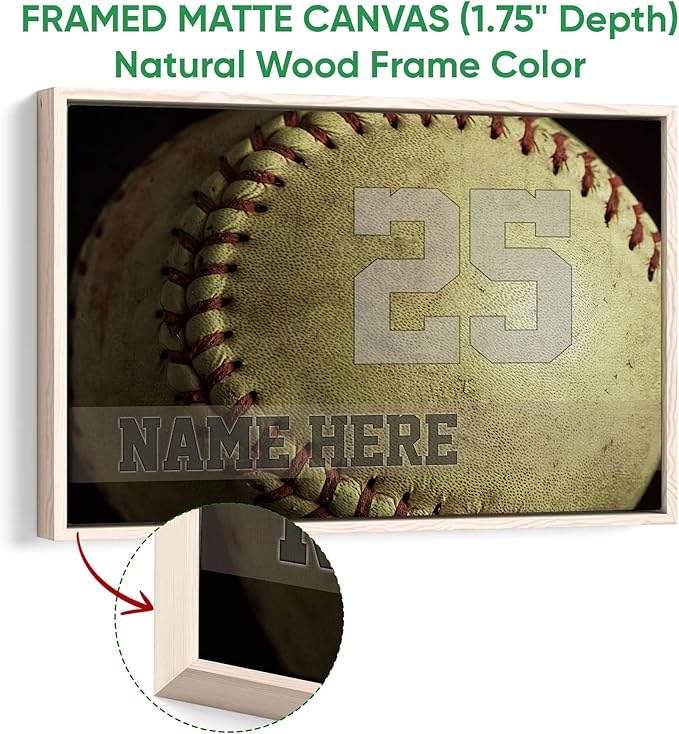 Personalized Softball Poster & Framed Canvas, Motivational Wall - Softball Ball Home Office Decor, Custom Name Number Bedroom Living Room Aesthetic Wall Art Gift For Girl, Daughter, Kid