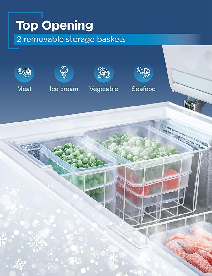 BLACK+DECKER 13 Cu. Ft. Chest Freezer, Deep Freezer with Top Opening, Freezer Chest with 2 Removable Storage Baskets, Mechanical Temperature Control, Manual Defrost, R600a Refrigerant,BCF1300E,White