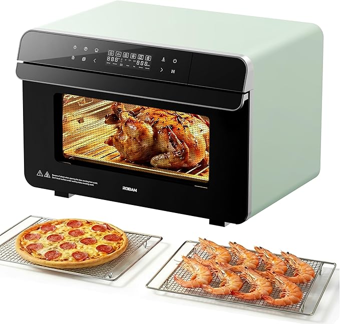 ROBAM Toaster Steam Combi Oven, Countertop Air Fryer 20-in-1 Oven with Convection & Grill, Stainless Steel Interior, 3-Layer Insulated Glass Door, 3 Steam Modes, 30 Built-In Recipes (Green)