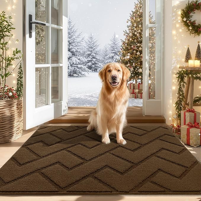 hicorfe Indoor Door Mat,Non Slip Door Mats,32"x48" Front Back Door Mat Rubber Backing,Absorbent Resist Dirt Entrance Inside Floor Mats for Entryway Washable Low-Profile(Dark Brown)