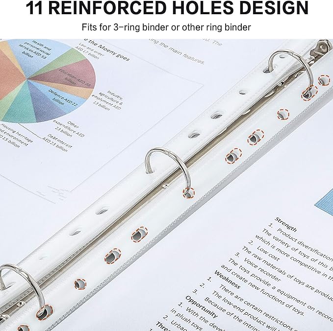 Sheet Protectors, PANDRI 300 Pack Clear Heavy Duty Plastic Page Protectors Sheet Reinforced 11-Hole Fit for 3 Ring Binder Fits Standard 8.5 x 11 Paper, 9.25 x 11.25 Top Loaded, Excluding Acid
