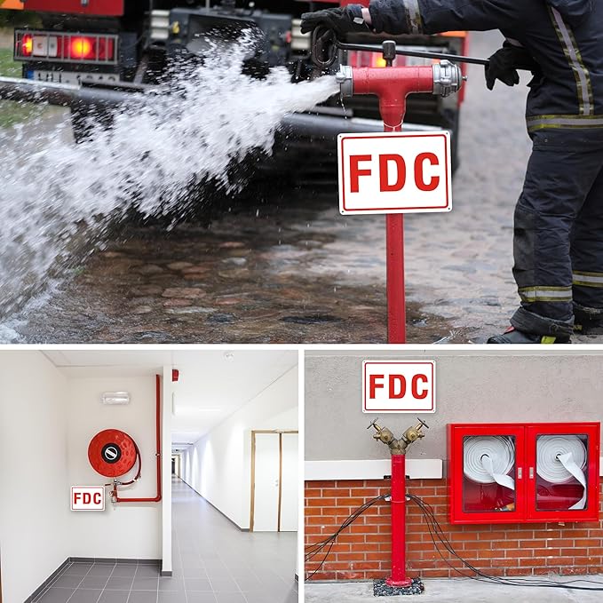 FDC Sign, 2 Pack Outdoor Aluminum Metal Sign, FDC Signs for Fire Department Connection, UV Protected Weather Resistant and Easy to Install (White Color, 10 x 7 inches)