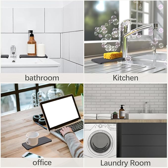 2 PCS Water Absorbent diatomite Coasters, 9.5" x 4" Water Absorbing Stone Tray for Sink, Stone Drying mat for Kitchen Counter, Stone soap Tray Used for Hand Soaps & toiletries & Plants
