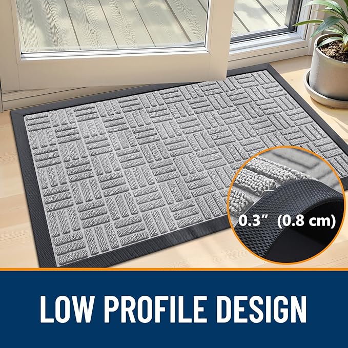 OLANLY Front Door Mat Outside Entrance 59x23, Absorbent, Heavy Duty Sturdy Natural Rubber Doormat Indoor Outdoor, Non-Slip, Stain and Fade Resistant, Low Profile Floor Mat for Entryway, Light Gray