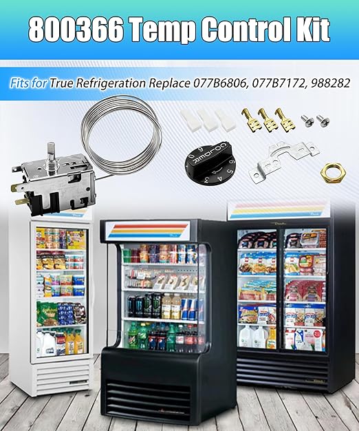 800366 Temperature Control Kit Fits for True Commercial Refrigerators and Freezers Replace 077B6806, 077B7172, 988282 | 76" Coil Sensing Thermostat