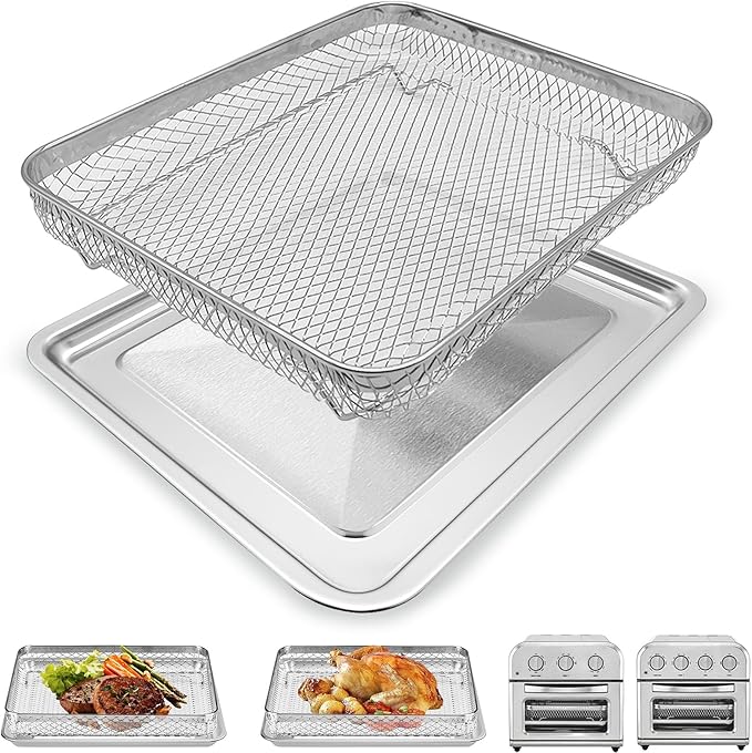 Air Fryer Tray Replacement for Cuisinart TOA-28 AFR-25 Toaster Air Fryer Convection Oven, 11.29 * 9.68'' Non-stick Mesh Air Fryer Steel Basket Wire Rack Accessories Parts, Dishwasher Safe