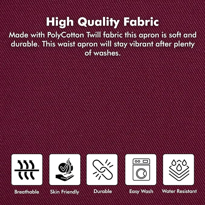 Dreamology Waitress Apron,Aprons for Women With Pockets,Server Aprons with 3 pockets,Apron For Men and Women,Gardening and Waist Apron,Server aprons with 3 pockets - Maroon Waist Apron (3 Pack)