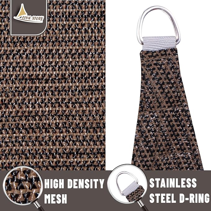LOVE STORY 10' x 10' Brown Sun Shade Sail Rectangle SS-182 UV Block Shade Canopy Sunshade for Patio Garden Backyard (We Make Custom Size)