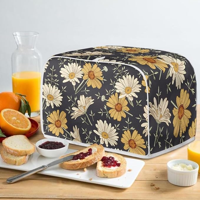Retro Daisy Pattern Toasters Cover Spring Flower Bread Maker Covers Kitchen Small Appliance Dust-Cover Kitchen Accessories for Toaster,4 Slice
