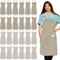 Janmercy 24 Pcs Aprons for Women Men with 2 Pockets Linen Cooking Kitchen Apron Adjustable Bib Chef Apron Bulk Aprons Unisex
