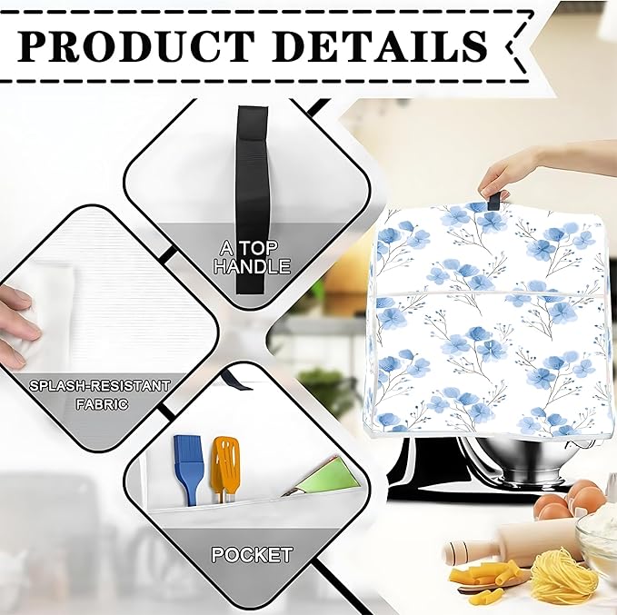 Mixer Dust Cover for 6-8 Qt Stand Mixer, Cloth Cover with 2 Storage Pockets for Stand Mixer Protective Covers Large for 6-8 Quart Mixer
