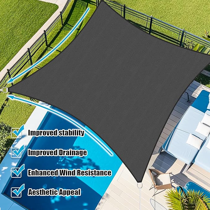 Amagenix Sun Shade Sail 16'X16' Curved Edge Outdoor Shade Canopy Dark Grey Breathable 95% UV Block Shade Cloth for Patio Garden Backyard (We Make Custom Size)