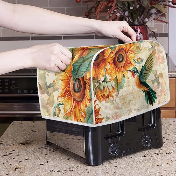 Hummingbird Sunflower Print 4 Slice Toaster Cover for Home Dust Fingerprint Protection for Kitchen Small Appliance