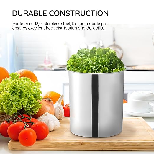 OCS Parts 4.25 Quart Bain Marie Pot | 7.75" x 6" Stainless Steel Pot for Warm or Cold Food, Sauces, Soups, or Organizing Cooking Utensils