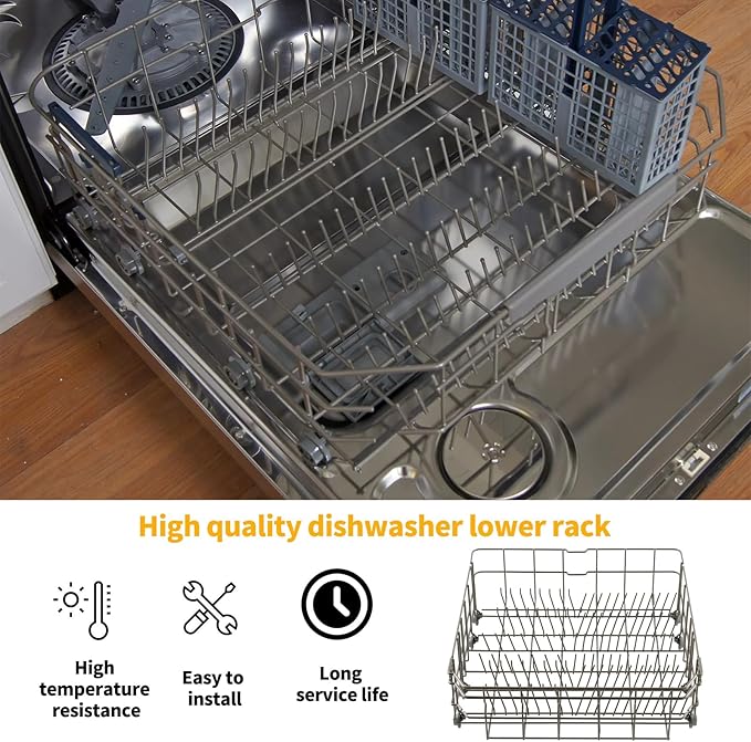 Upgraded DD82-01384A Dishwasher Lower Rack Replacement Parts for Samsung Dishwasher Parts DW80M2020US DW80R2031US DW80R2031UG Lower Dishrack Assembly 22.4" x 20.5" Dishwasher Bottom Rack Basket 1 Pack