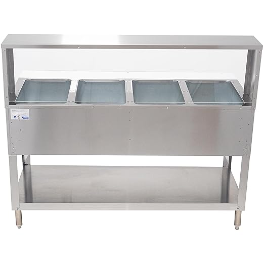 Kratos Commercial Electric Steam Table/Hot Food Table with Overshelf and Sneeze Guard, 4 Wells, Stainless Steel, Stationary, NSF, 240V (28W-194)