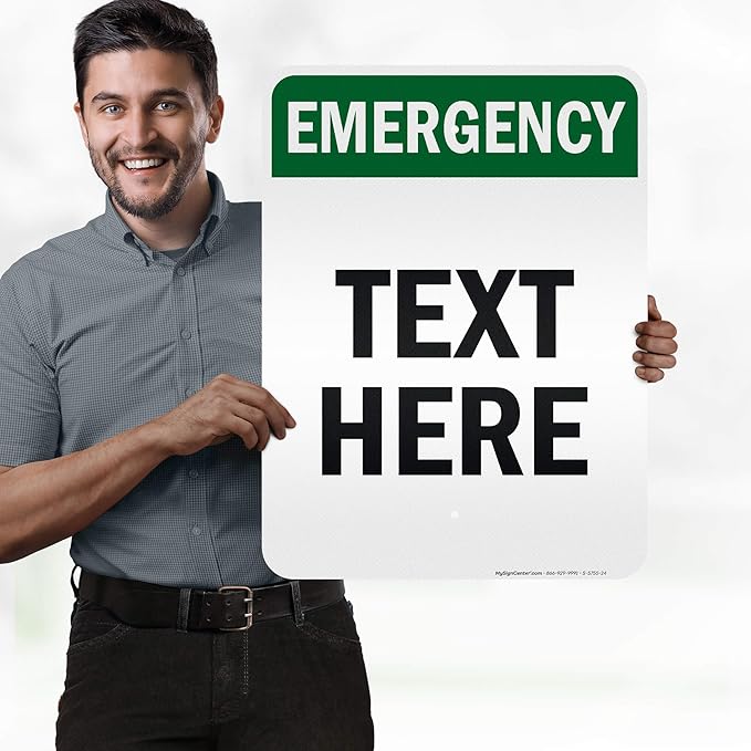 Custom Emergency Sign, OSHA Sign, 18x24 Inches, 3M EGP Reflective, Rust Free .080 Aluminum, Fade Resistant, Made in USA by My Sign Center