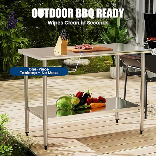 Stainless Steel Table 24 x 60 Inches Metal Food Prep Worktable with Adjustable Undershelf for Kitchen, Outdoor, Restaurant, Bar & Garage